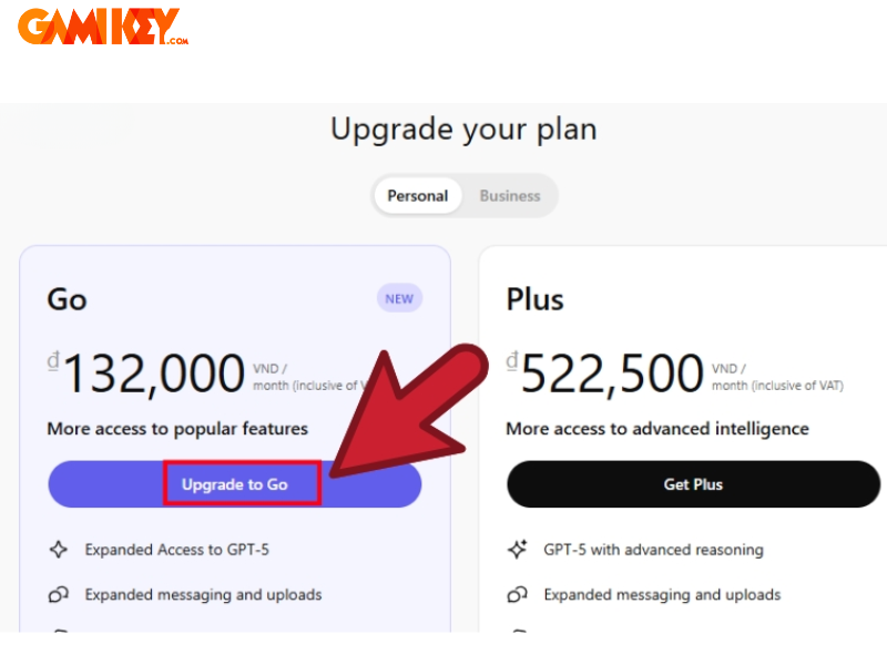 Plan selection screen