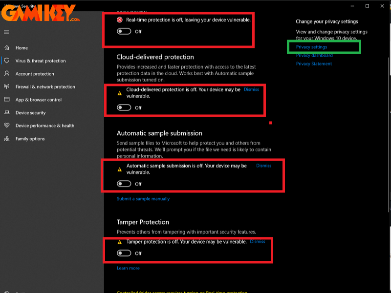 Disabling Protections