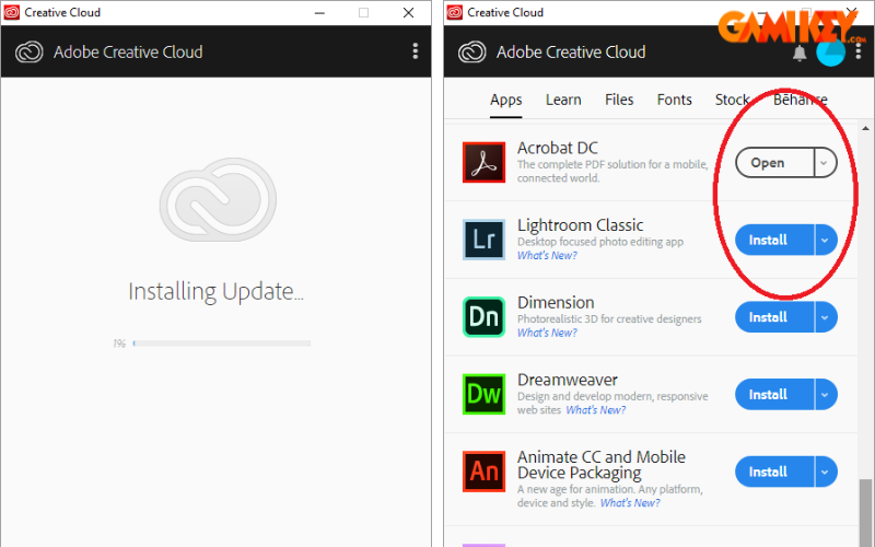 Apps tab in Creative Cloud