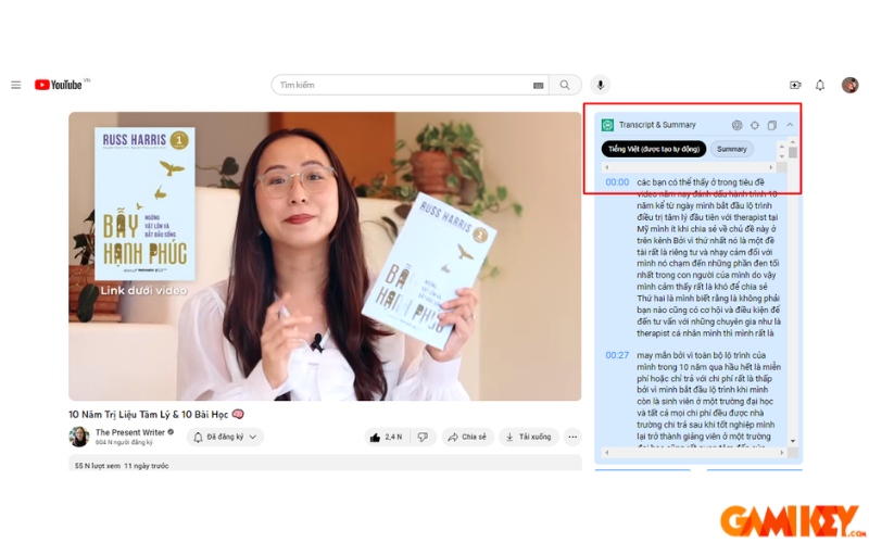 Chọn video mà mình muốn tóm tắt nội dung 